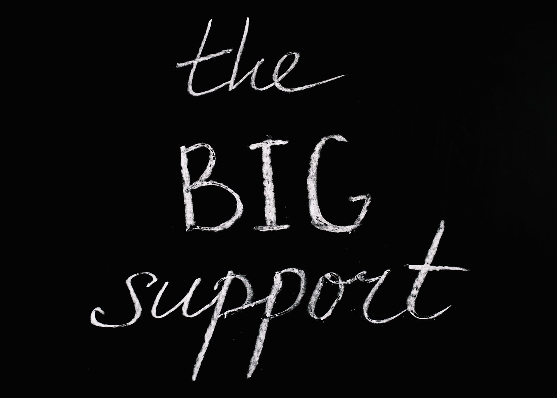 the big support lettering text on black background