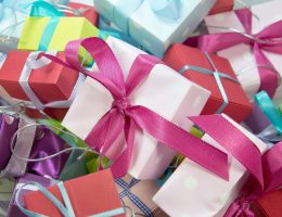 assorted colored gift boxes