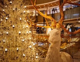 brown and white deer Christmas decor